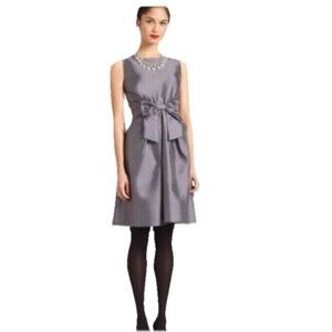 Kate Spade Women's 0 Jillian Bow Dress Gray Front Box Classic Party Cocktail